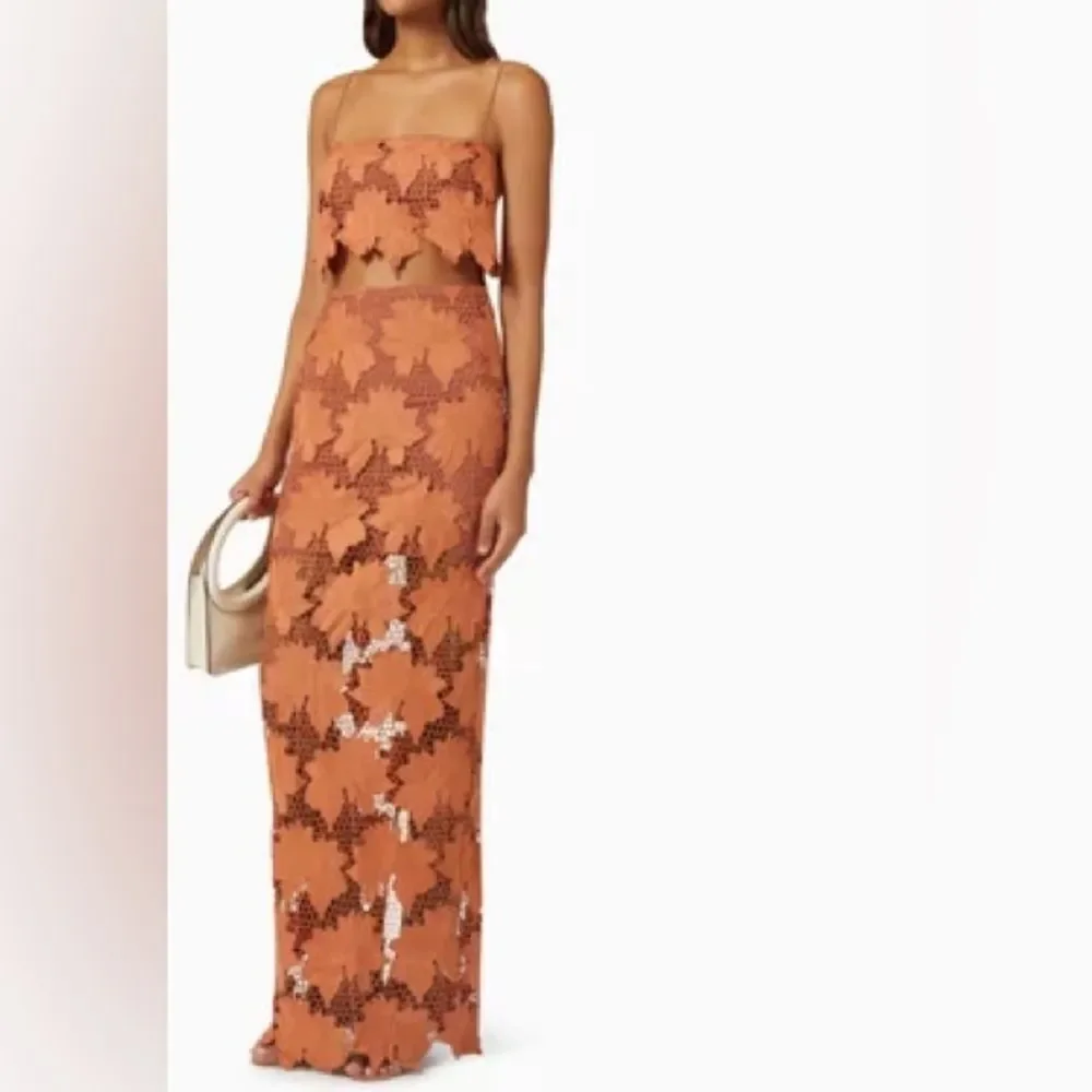 Rumer Tropez Orange Floral Lace Crochet Crop‎ Top Med NWT